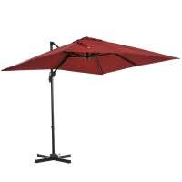 Outsunny 8' x 8' Square Patio Hanging Offset Umbrella with 360° Rotation, Aluminum Outdoor Cantilever Parasol with Crank & Tilt, Sun Canopy Shelter with Cross Base, Wine Red(m-2)