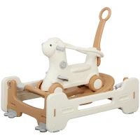 Qaba 5 in 1 Rocking Horse for Toddlers 1-6 Years with Balance Board, Push Handle, 4 Smooth Wheels, Brown(m-2)