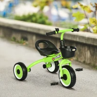 Qaba Tricycle for Toddler 2-5 Year Old Girls and Boys, Toddler Trike with Adjustable Seat, Basket, Bell, Green(m-8)