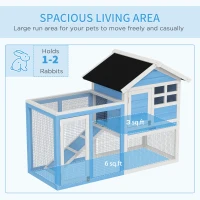 PawHut 49" Wooden Rabbit Hutch Bunny Cage with Waterproof Asphalt Roof, Fun Outdoor Run, Removable Tray and Ramp, Light Blue(m-5)