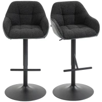 HOMCOM Bar Stools Set of 2, Swivel Counter Height Barstools with Back, Footrest, Armrests, Adjustable Height, Black(m-9)