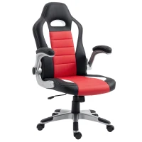 HOMCOM Racing Gaming Chair PU Leather Office Chair Executive Computer Desk Chair with Adjustable Height, Flip Up Armrest, Swivel Wheels, Red(m-2)