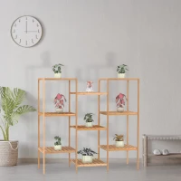 HOMCOM 9-Tier Bamboo Storage Shelf, Plant Stand, Utility Slatted Shelving Unit for Living Room, Balcony, Hallway, Bathroom, Natural(m-1)