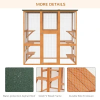 PawHut Outdoor Cat House Big Catio Wooden Feral Cat Shelter Enclosure with Large Spacious Interior, 6 High Ledges, Weather Protection Asphalt Roof, 71" L, Orange(m-6)