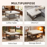 HOMCOM Ottoman Coffee Table, 32 Inch Square Footrest Ottoman with Storage, Linen Upholstered Tufted Footstool, Beige(m-5)