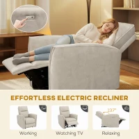 HOMCOM Power Recliner Chair, Dyed Fabric (Like Leathaire) Upholstered Recliner Chair with USB Ports, Footrest, Beige(m-4)