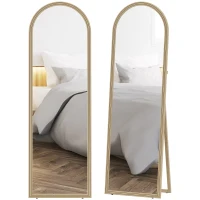 HOMCOM 64" x 21" Full Length Mirror, Free Standing, Leaning or Wall, Arched Full Body Mirror with Faux Stone Frame, Beige(m-9)