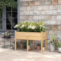 Outsunny Wooden Raised Planter Box with Drain Holes for Vegetables, Flowers, Outdoor Garden Bed, 45.3x21.7x31.5inch, Natural(m-1)