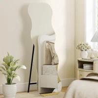 HOMCOM 64" x 21" Full Length Mirror, Irregular Wavy Frameless Full Body Mirror with Pine Wood Base for Bedroom, Black(m-8)