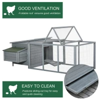 PawHut 88" Large Wooden Chicken Coop Outdoor Hen House Poultry Cage Pen Backyard with Run, Nesting Box, Waterproof Roof and Removable Tray, Gray(m-5)