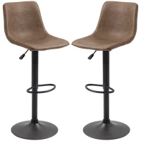HOMCOM Adjustable Counter Height Bar Stools Set of 2, 360° Swivel Kitchen Counter Stools Dining Chairs with Backs, Vintage Leather, Brown(m-11)