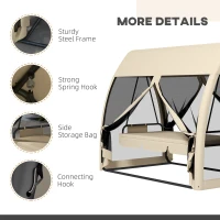 Outsunny 3-Seater Outdoor Swing Chair Chaise Lounger Bed Garden Hammock with Steel Stand, Canopy Netting Walls, Beige(m-7)