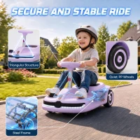 Qaba 12V Electric Wiggle Car with Convertible Steering Wheel Pull Handle, 2 Speed, Music, Lights for 3-5 Years, Purple(m-6)