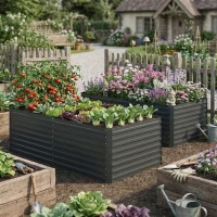 Outsunny 6' x 3' x 2' Raised Garden Bed, Set of 2 Galvanized Planter Box for Vegetables, Flowers, Herbs, Dark Grey(m-1)