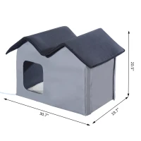 PawHut Double Heated Cat House Portable Indoor/Outdoor Kitty Shelter for Ferral Cat in Winter, Grey(m-3)