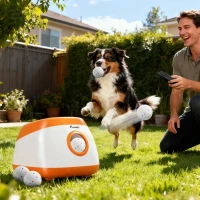 PawHut Automatic Dog Ball Launcher with 26-80 FT Distance, Automatic Ball Launcher for Medium and Large Dogs, Orange(m-2)