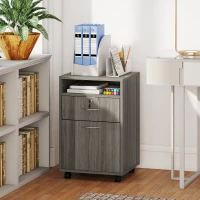 HOMCOM 24" Filing Cabinet with Open Compartment, Lockable Drawer and Wheels, Home Office Storage Cabinet, Distressed Grey(m-1)