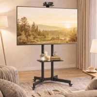 HOMCOM Rolling TV Stand for 32-75 Inch Screens, Mobile TV Stand with Tilt, Height Adjustable, Locking Wheels, Black(m-8)
