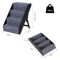 PawHut 4 Step Height Adjustable Portable Wooden Easy Climb Pet Stairs - Dark Brown(m-3)