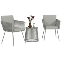 Outsunny 3 Piece Outdoor Patio Bistro Set, Wicker Rattan Furniture with Metal Legs for Garden, Backyard, Light Grey(m-2)