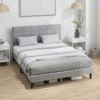 HOMCOM Queen Size Bed Frame with Upholstered Headboard, Modern Platform Bed Frame with Wood Slats, 1100 lbs Capacity, Grey(m-8)