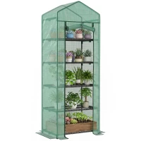 Outsunny 5 Tier Mini Greenhouse, Portable Outdoor Flower Stand with Shelf Clips, Indoor Greenhouse with Steel Frame, Transparent, 27.25" x 19.25" x 76", Green(m-9)
