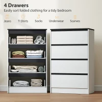 HOMCOM Tall Chest of Drawers, 4 Drawer Dresser for Bedroom, Living Room, Hallway, Modern Storage Cabinet, White Wood Effect(m-4)