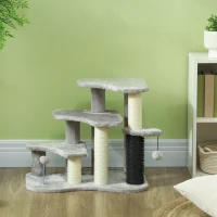 PawHut 2 in 1 Cat Tree Tower 3-Step Pet Stairs with Scratching Posts, Tickling Post, Toy Balls, for High Beds, Couch(m-9)