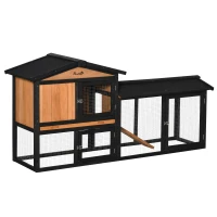 PawHut 69" Wooden Rabbit Hutch Pet Playpen Bunny House Enclosure with Run Box, Slide-out Tray, Ramp, for Rabbits and Small Animals, Black(m-2)