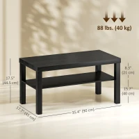 HOMCOM 2 Tier Coffee Table, Rectangular Center Table with Storage Shelf for Living Room, Home Office, Black(m-4)