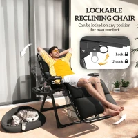 Outsunny 2pcs Reclining Zero Gravity Chair with Adjustable Backrest, Folding Garden Sun Lounger with Removable Cushion, Grey(m-4)