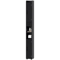 HOMCOM Narrow Bathroom Cabinet, Tall Bathroom Storage Cabinet with Barn Doors, Drawer and Adjustable Shelves, Black Wood Grain(m-2)