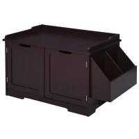 PawHut Wooden Cat Litter Box Enclosure, Hidden Cat Washroom, Kitten House with Nightstand End Table and Storage Rack Magnetic Doors, Brown(m-11)