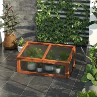 Outsunny 39" x 26" x 16" Wooden Cold Frame with Openable and Tilted Top Cover, Small Polycarbonate Planter Box for Flowers, Vegetables, Plants, Brown(m-8)