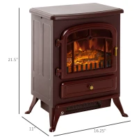 HOMCOM 16" Free Standing Electric Fireplace Portable Adjustable Stove with Heater Wood Burning Flame 750/1500W Red Brown(m-3)