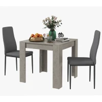 HOMCOM Dining Table Set for 2, Square Kitchen Table and Chairs, Dining Room Table and PU Leather Upholstered Chairs, Grey(m-2)