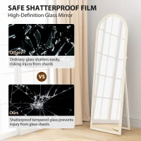 HOMCOM 64" x 21" Full Length Mirror, Free Standing, Leaning or Wall, Arched Full Body Mirror with Faux Stone Frame, White(m-6)