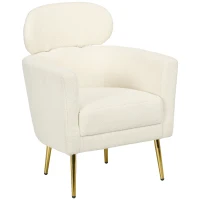 HOMCOM Barrel Accent Chair with Detachable Headrest, Modern Armchair for Living Room, Home Office, Cream White(m-9)