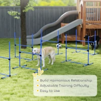 PawHut Set of 6 Dog Agility Training Equipment Adjustable Jump Bar Pet Exercise Kit with Carrying Bag (Blue)(m-7)