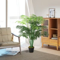Outsunny 4FT Artificial Palm Tree, Fake Tropical Tree with Lifelike Leaves, Faux Plant in Pot for Indoor Decoration, Green(m-7)