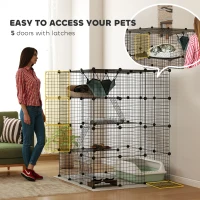 PawHut 4 Tier DIY Cat Cage Indoor, Catio for 1-3 Cats with Hammock, 5 Doors, 3 Ramps, 3 Jumping Platforms, for 1-3 Cats, Black(m-6)