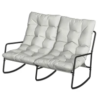 Outsunny 2-Person Outdoor Rocking Chair, Rocking Outdoor Bench with Cushions and Mesh Seat, 528 LBS Capacity, Light Grey(m-2)