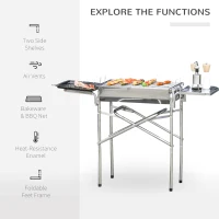 Outsunny Portable Outdoor Charcoal BBQ Grill Kebab Barbecue Charcoal Stainless Steel Smoker Camping Cooking(m-4)