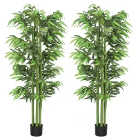 Outsunny 6FT Artificial Bamboo Trees Set of 2, Fake Plants with Nursery Pot for Indoor Decor(m-2)