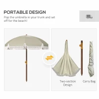 Outsunny 6.2' Beach Umbrella for Travel, Ruffles, Carry Bag, Portable Outdoor Umbrella for Garden, Light Green(m-7)