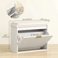 HOMCOM Entryway Bench with Padded Seat and Flip-Drawers, Holds up to 265lbs, Shoe Storage Bench for 6 Pairs of Shoes, White(m-3)