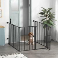 PawHut Dog Playpen DIY Adjustable, Puppy Play Pen Dog Fences Indoor with Automatically Close Lock, Pet Door for Doorway Stair, Fireplace Christmas Tree Barrier, 6-Panel, 35''H(m-1)