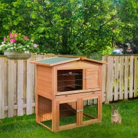 PawHut 40" Wooden Rabbit Hutch Bunny Cage Small Animal House with No Leak Tray, Ramp, Weatherproof Roof for Outdoor(m-10)