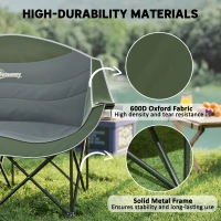 Outsunny Portable Camp Chair, Double Camping Chair with Cup Holders and Carry Bag, Support 551 lbs, Dark Green(m-5)