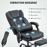 HOMCOM Office Chair with Massage, Pet-Friendly Faux Leather Reclining Desk Chair with Lumbar Support, Footrest, Black(m-4)